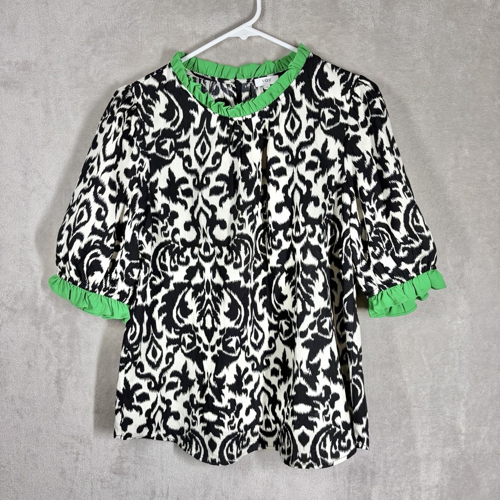 Voy Damask Print Ruffle Top Size M Flowy Southern Eclectic Boutique Feminine